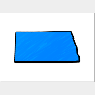 Bright Blue North Dakota Outline Posters and Art